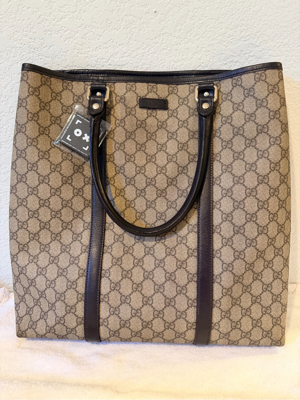 Gucci Brown GG Supreme Canvas Tote with Dark Brown Leather Trim